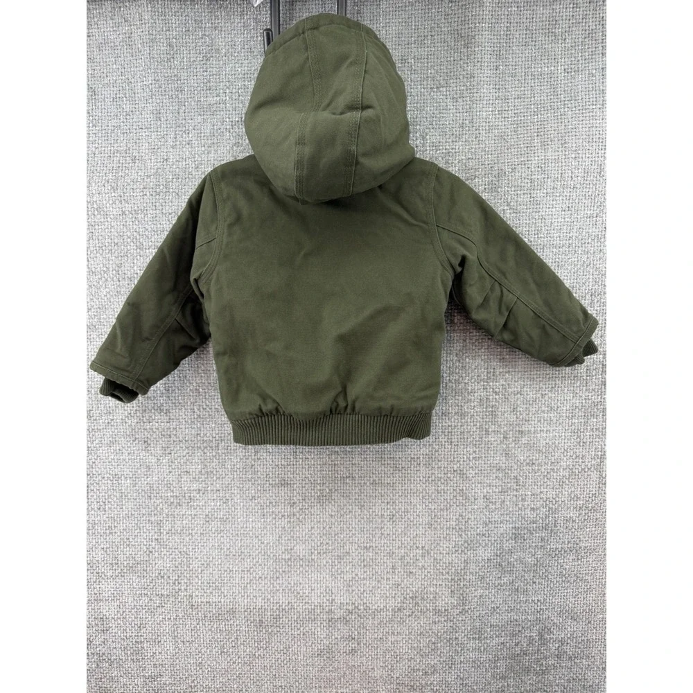 Carhartt Hooded Canvas Jacket Kids 12M Olive Green Quilted Lining